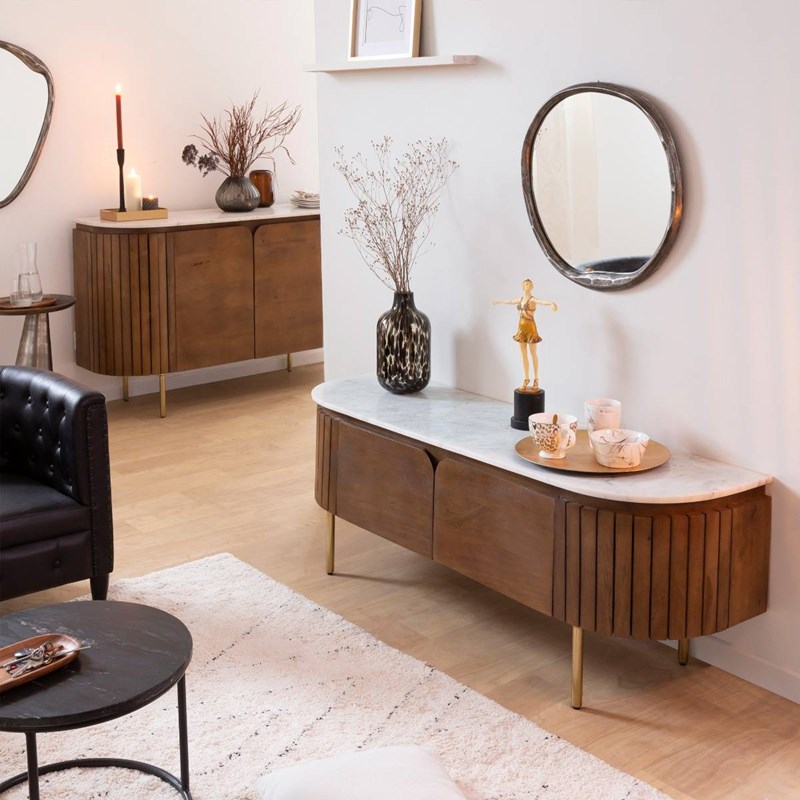 Meuble tv en bois de manguier et marbre