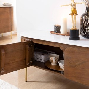 Meuble tv en bois de manguier et marbre