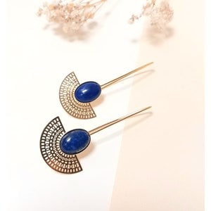 Boucles azteque longue lapis lazuli