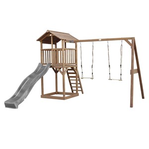 Aire de jeux en bois marron avec 2 bala