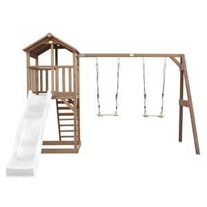 Aire de jeux en bois marron avec 2 bala