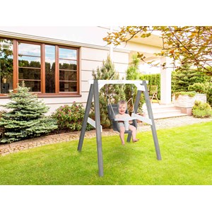 Portique, balançoire en bois gris et bl