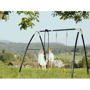 Portique en métal gris et blanc avec ba