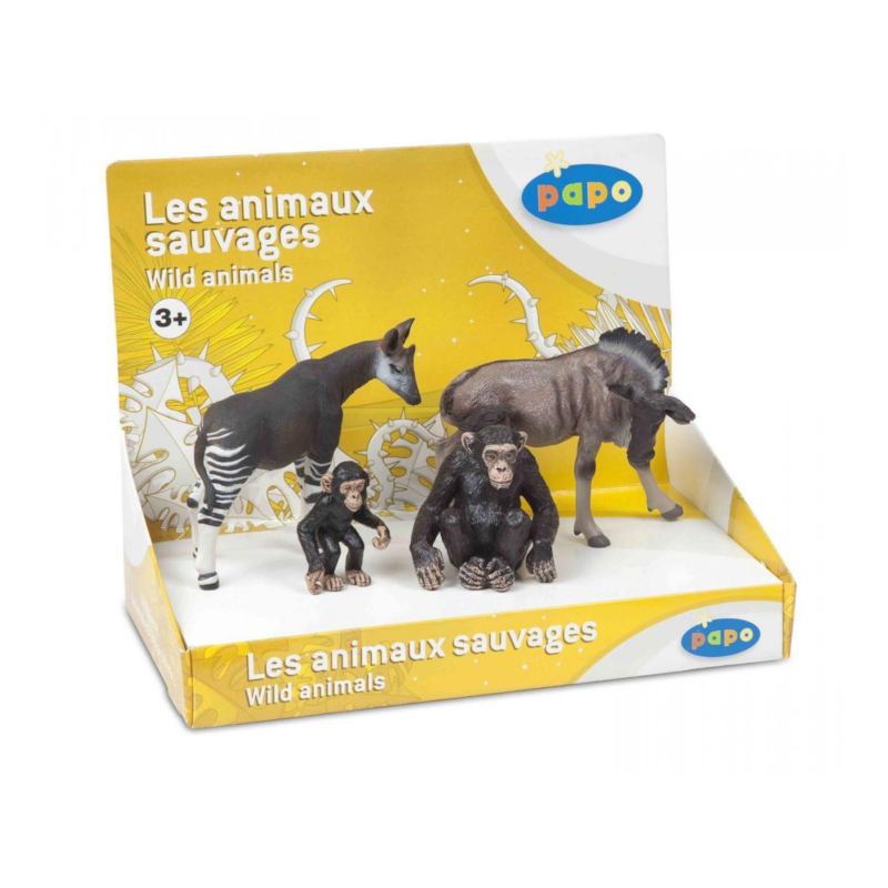 Figurine okapi, gnou, un chimpanzé et s