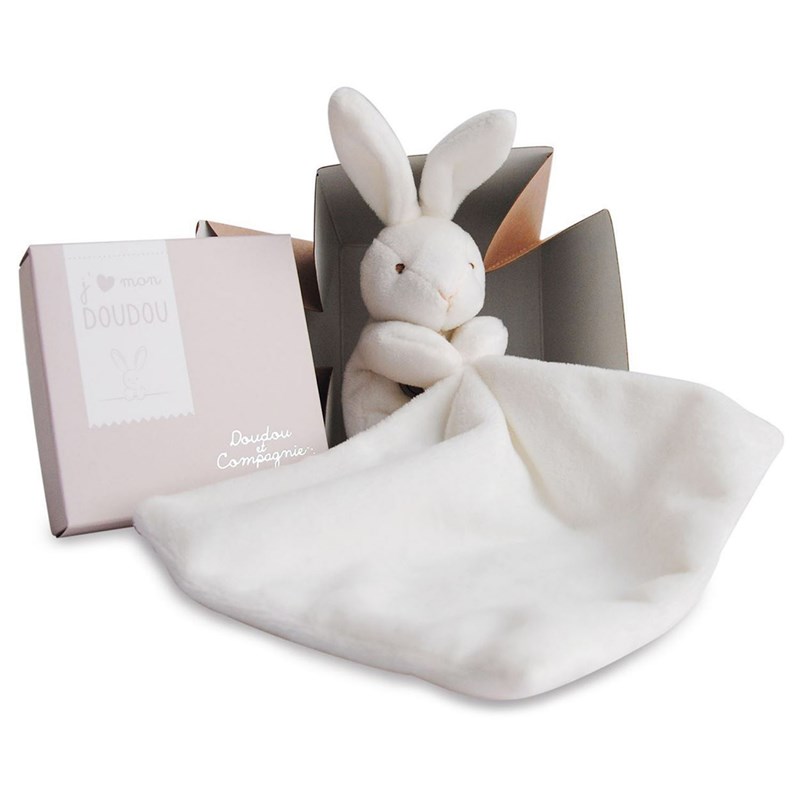 Doudou lapin mouchoir boite fleur