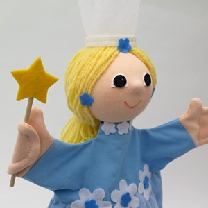 Marionnette fée bleue à fleurs