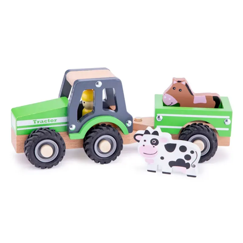 Tracteur avec remorque et animaux