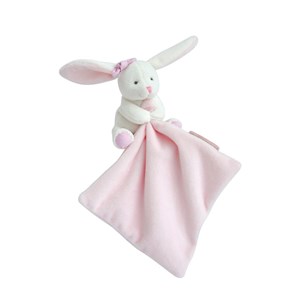 Doudou lapin mouchoir rose boite fleur