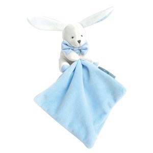Doudou lapin mouchoir bleu boite fleur