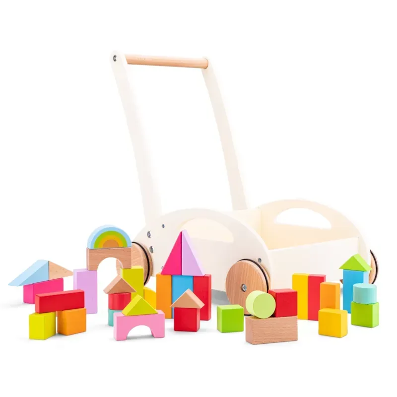 Chariot de marche et blocs en bois (New Classic Toys) - Image 1