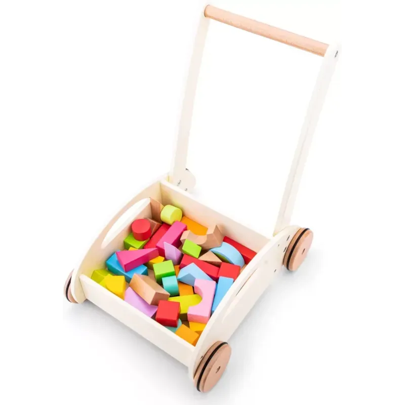 Chariot de marche et blocs en bois (New Classic Toys) - Image 2