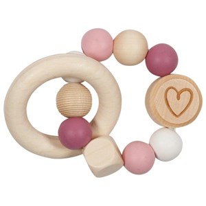 Hochet en bois et silicone cœur rose