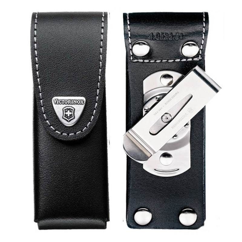Etui cuir noir victorinox 111mm jusqu'à 10 p clip 4.0523.31