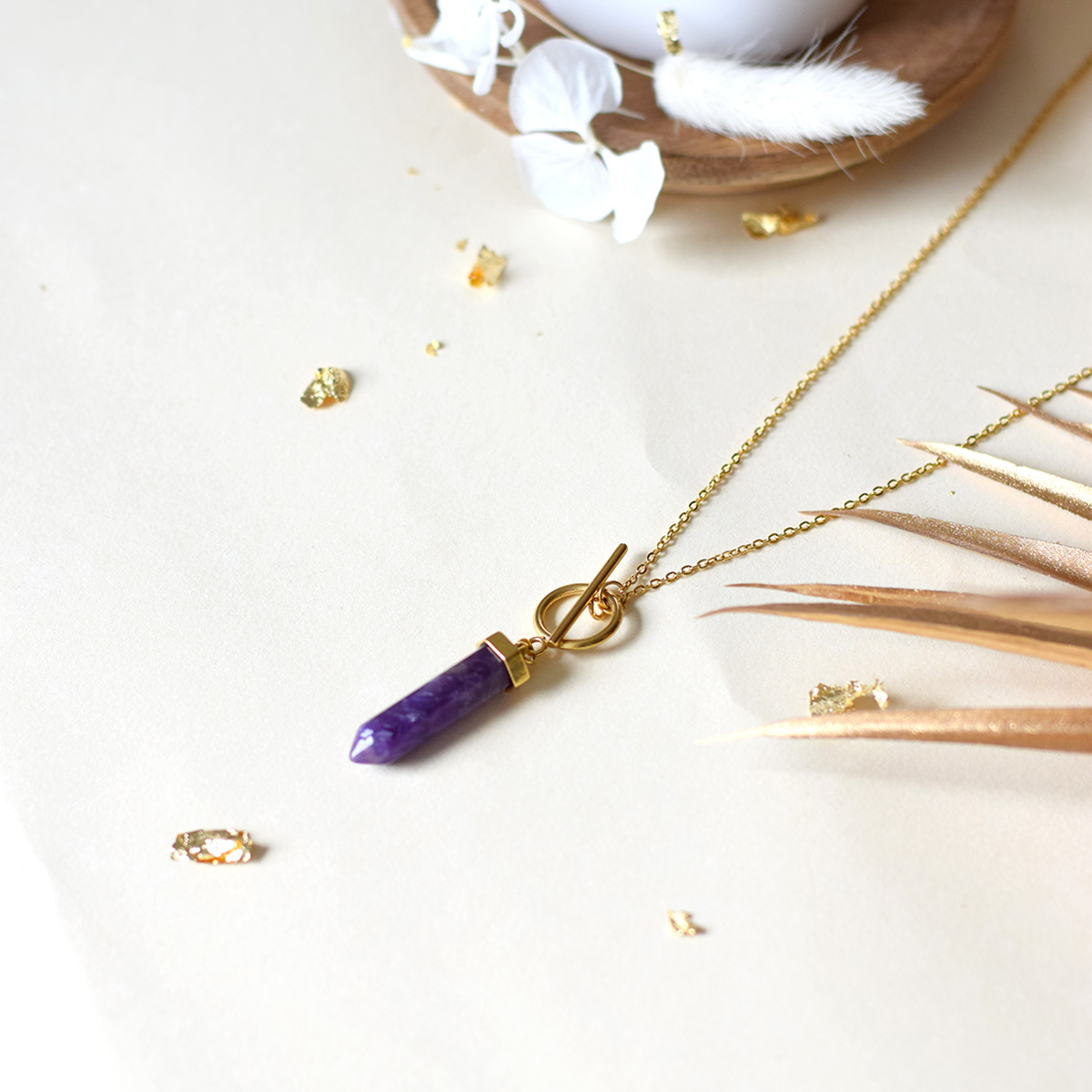 Collier Art Déco Années 30 Avec Pendentif Améthyste - Bijou Ancien Occasion, Micro-éclat Signalé