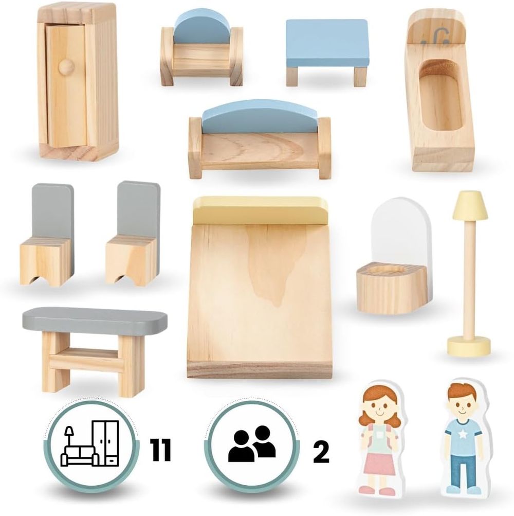Maison De Poupées En Bois Vintage Avec Plein D'accessoires - Occasion