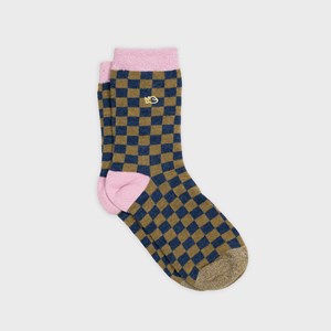 Chaussettes carreaux kaki et bleu