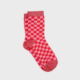 Chaussettes carreaux rouge et rose