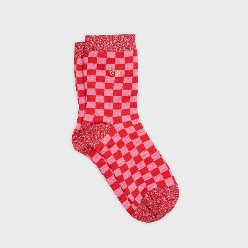 Chaussettes carreaux rouge et rose