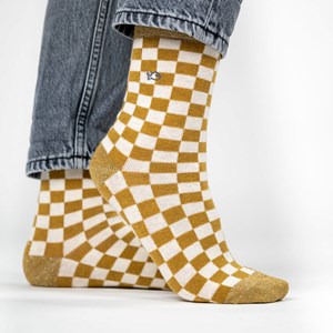 Chaussettes carreaux jaune et blanc