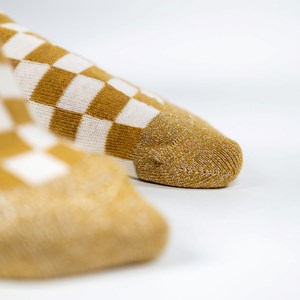 Chaussettes carreaux jaune et blanc