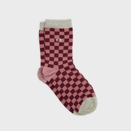 Chaussettes carreaux bordeaux et rose