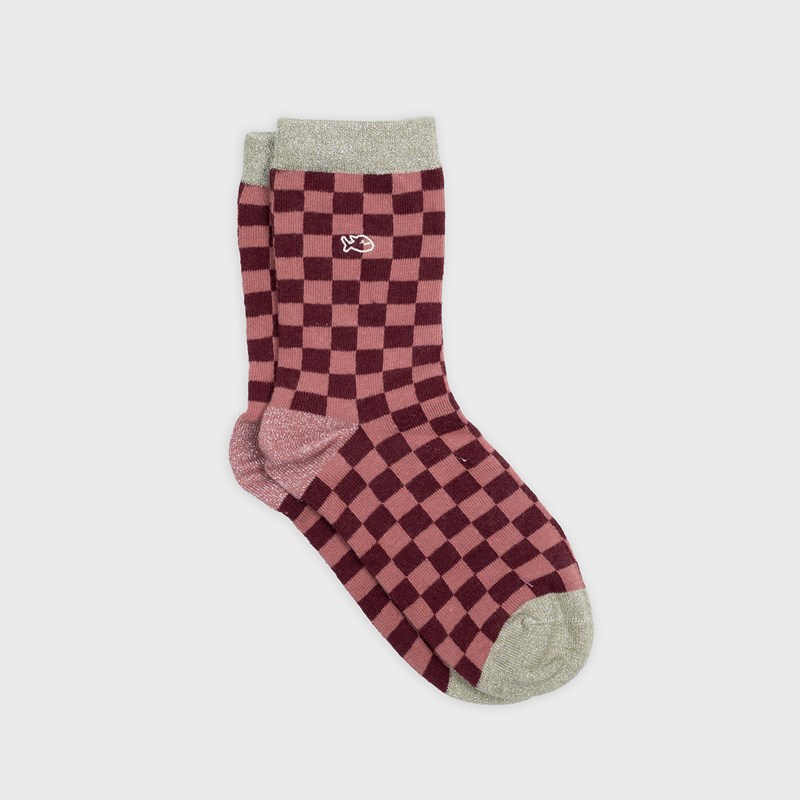 Chaussettes carreaux bordeaux et rose