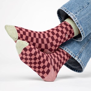 Chaussettes carreaux bordeaux et rose