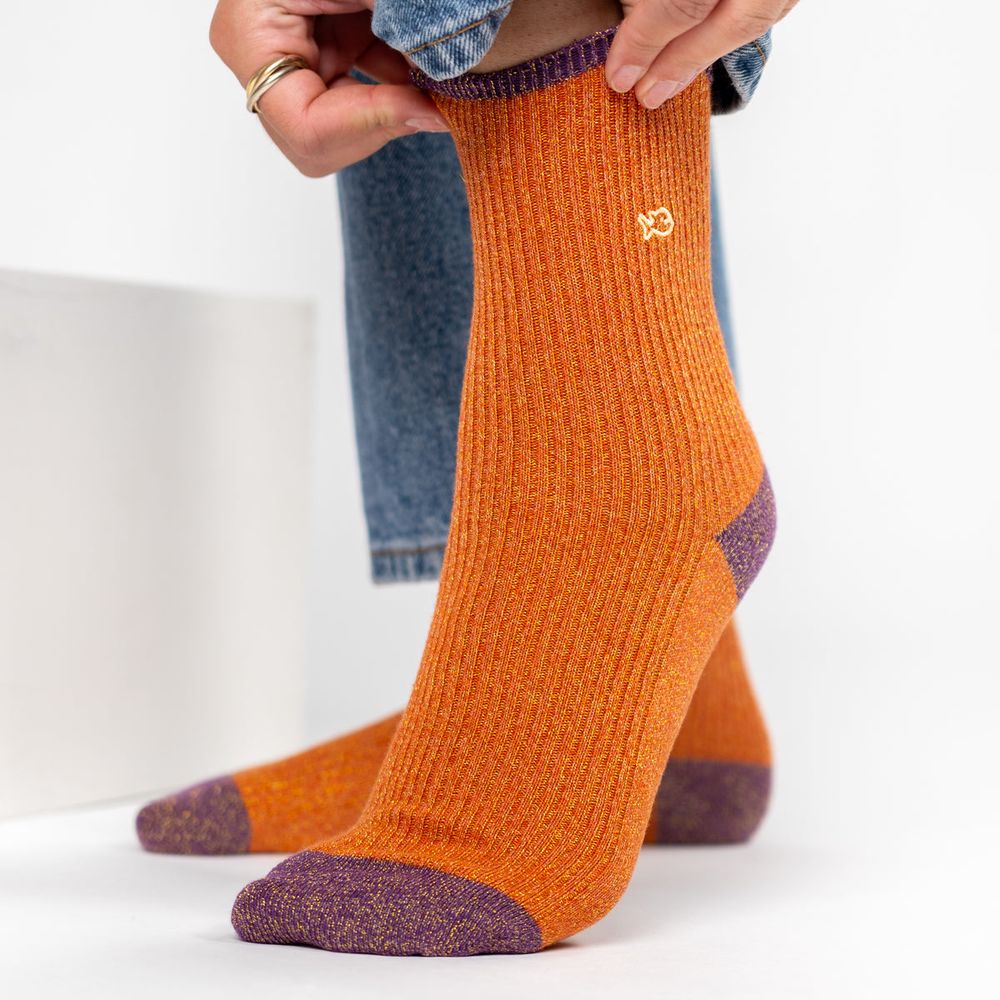 Chaussettes fantaisies Course en coton orange de chez Bleu Forêt