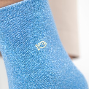 Chaussettes unies pailletées bleu clair