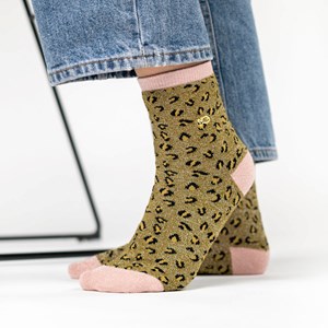 Chaussettes léopard vert olive