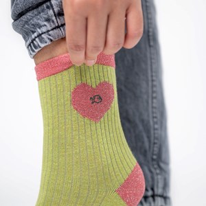 Chaussettes coeur vert olive et rose