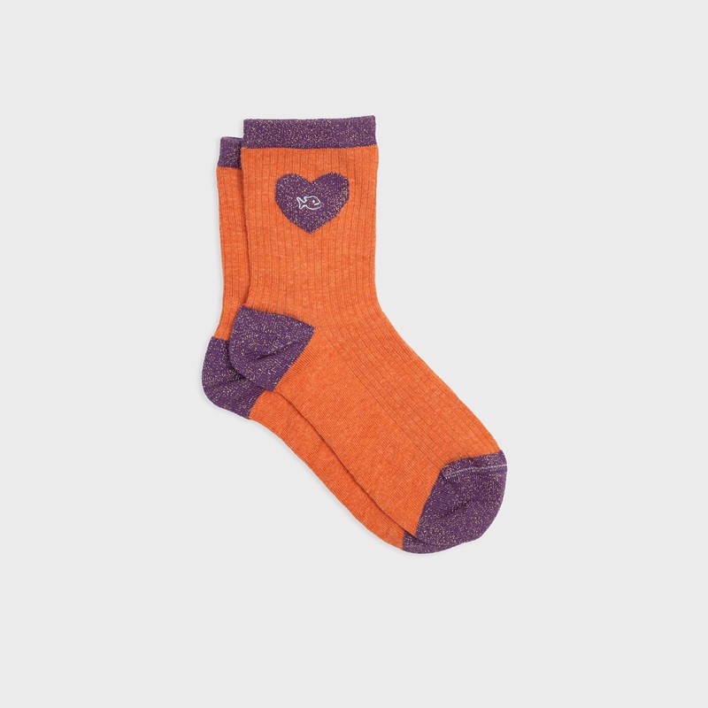 Chaussettes coeur orange et violet