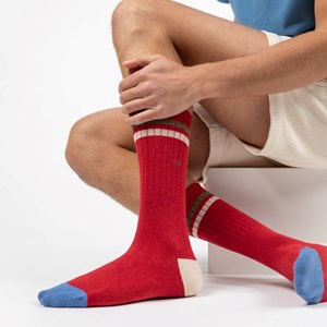 Chaussettes retro rouge, beige et vert