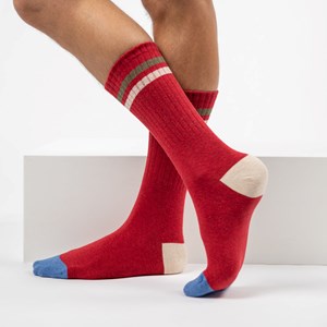 Chaussettes retro rouge, beige et vert