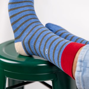 Chaussettes rayures larges bleu et kaki