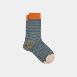 Chaussettes rayures larges kaki et bleu