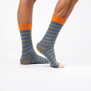 Chaussettes rayures larges kaki et bleu