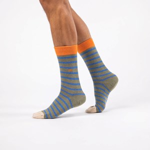 Chaussettes rayures larges kaki et bleu