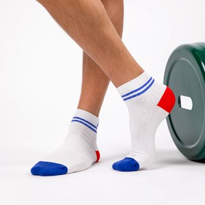 Chaussettes mi-hautes blanc et bleu