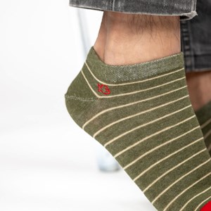 Socquettes à fines rayures kaki et beige