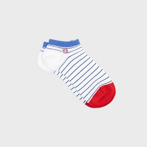 Socquettes à fines rayures blanc et bleu
