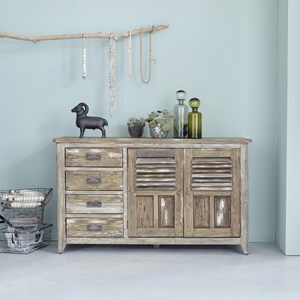 Commode pin recyclé 2 portes 4 tiroirs