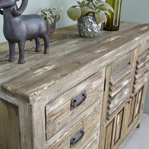 Commode pin recyclé 2 portes 4 tiroirs