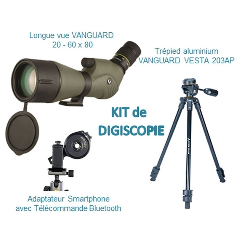 Kit longue-vue 20-60x80 vanguard xf80a avec trépied et adaptateur smartphone