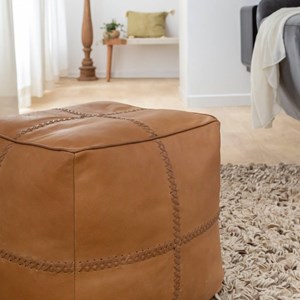 Pouf en cuir 1 place marron gaetan