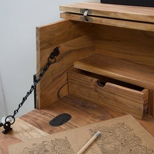 Bureau secrétaire en acacia et métal