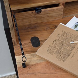 Bureau secrétaire en acacia et métal