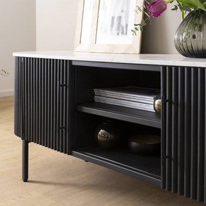 Meuble tv en métal gris et marbre blanc