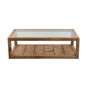 Table basse en bois recyclé et verre