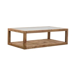Table basse en bois recyclé et verre
